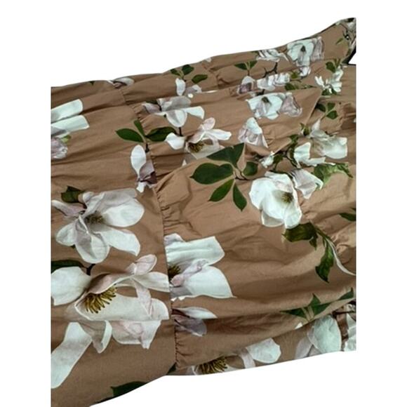 "EXPRESS" Women's Tan Magnolia Floral Maxi Prairie Dress Ruched SZ XL Cowgirl - Picture 7 of 12